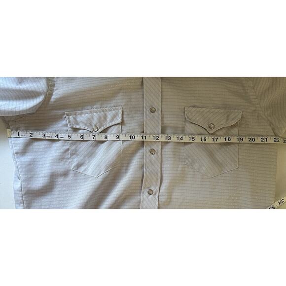 Vintage Wrangler Mens Permanent Press Long Tails LS Pearl Snap Beige Sz 16.5/33 - Picture 9 of 11